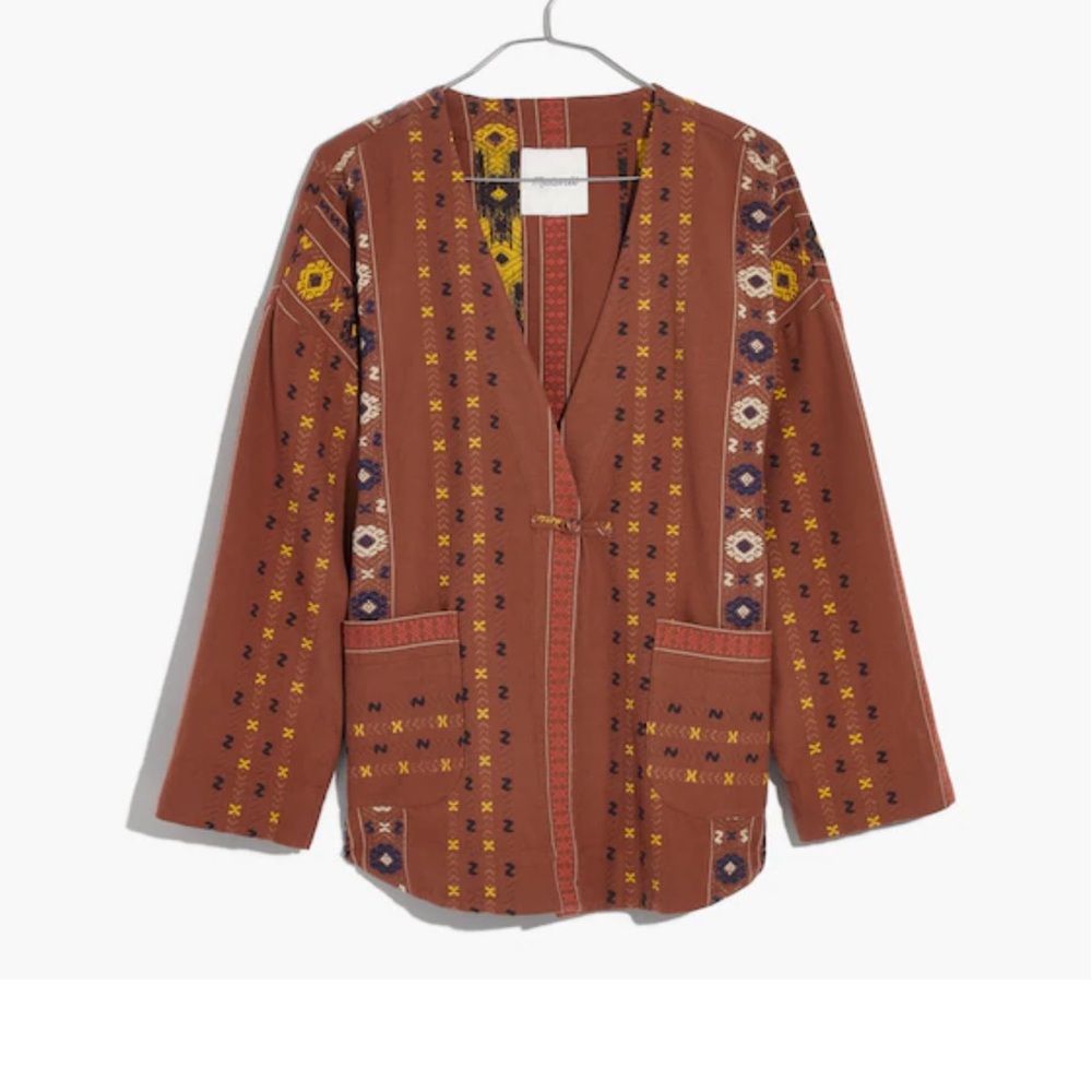 Madewell Embroidered Kimono Shirttail Wrap Jacket- XL Earthy - Picture 3 of 10